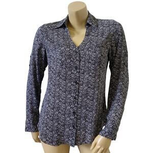 EXPRESS Womens Size Small Black White Convertible Portofino Button Front Shirt